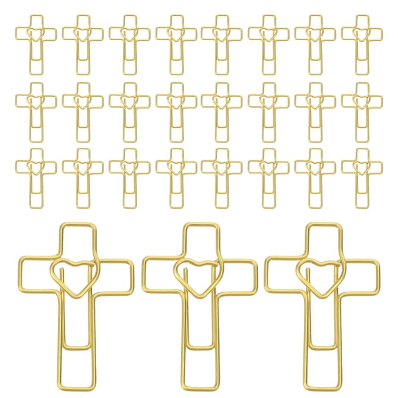 OULII 100Pcs Metal Cross Paper Clips Decorative Heart Clips for Christian Stationery