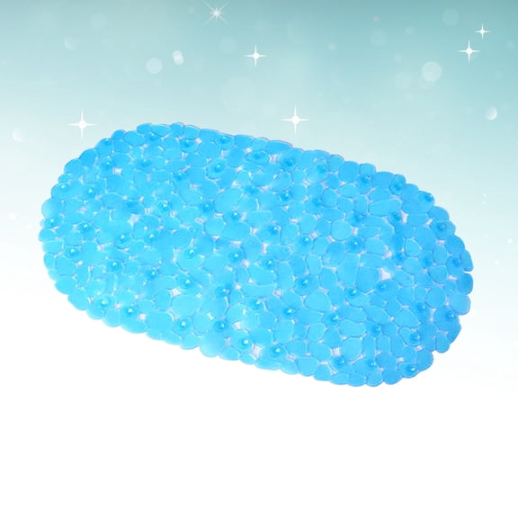 Oulii 1Pc PVC Bath Mat Blue Hollow Structure with Cobblestone Texture for Safe Bathroom Use