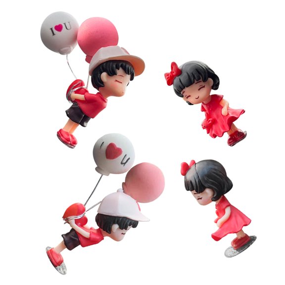 Oulii 2Pairs Cute Red Couple Car Dashboard Ornament Easy Install Car Interior Decoration