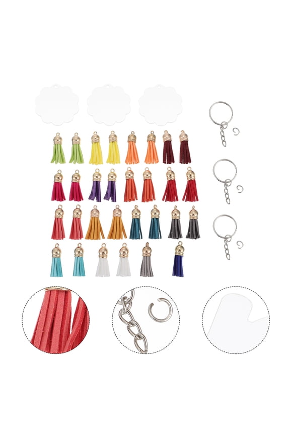 30Pcs Sublimation Keychain Blanks with Tassels for DIY Heat Transfer Custom Key Rings