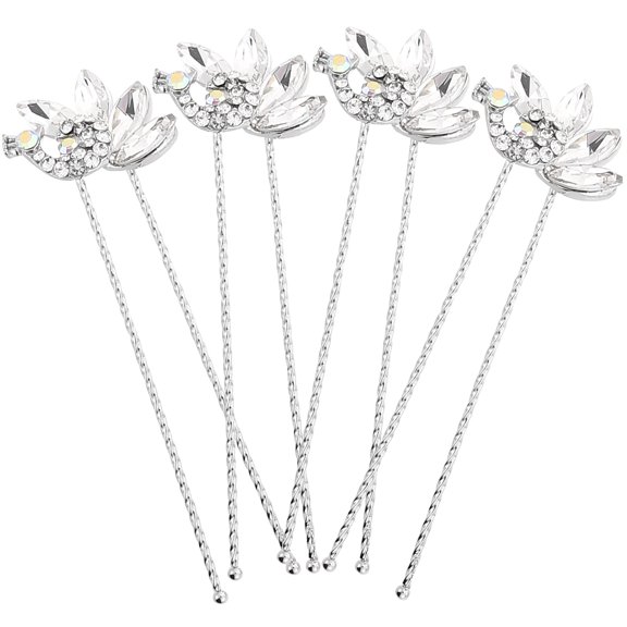 Oulii 4Pcs White Bridal Hairpins Rhinestone Decorative Clips Perfect for Wedding and Prom Updos