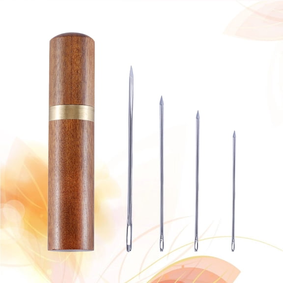Oulii 4pcs Easy Threading Sewing Needles for Hand Sewing Projects in Chocolate Wood