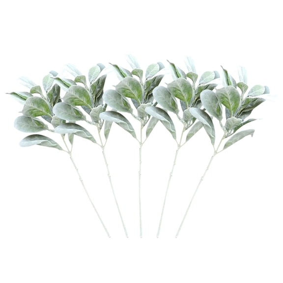 Oulii 5Pcs Artificial Decorative Green Leaves Lifelike Simulation for Book Shelf Desktop and Event Decor