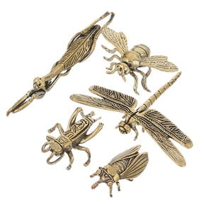 OULII Set of 5 Metal Insect Figurines Brown Brass and Dragonfly Decorative