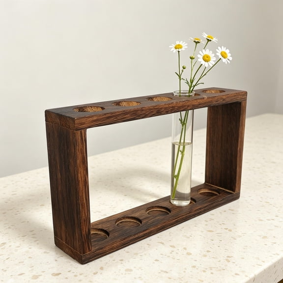 Oulii Alasum Brown Wooden Propagation Vase Stand for Glass Test Tubes with Modern Rustic Design