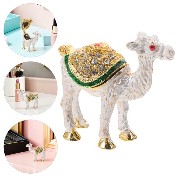 Oulii Charming Camel Figurine Jewelry Box with Multiuse Storage Tray and Portable Design