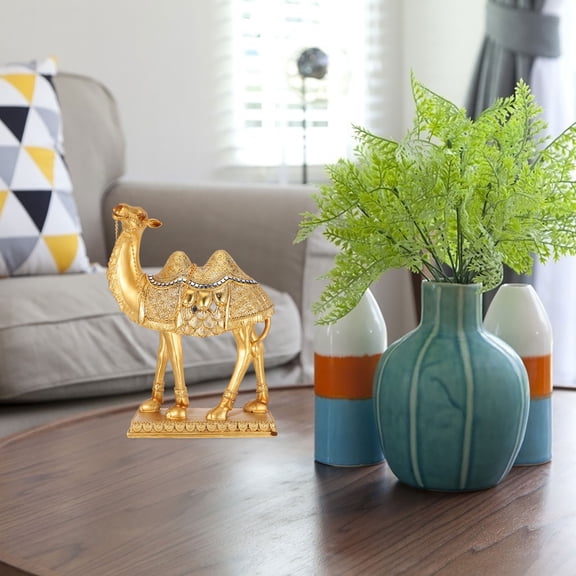Oulii Golden Resin Camel Model with Detailed Design for Unique Home Decor and Office Display