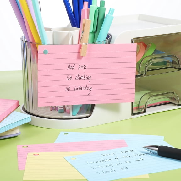 Oulii HONMEET 150Pcs Double Sided Ruled Flashcards with Rings Assorted Colors for Efficient Office Organization