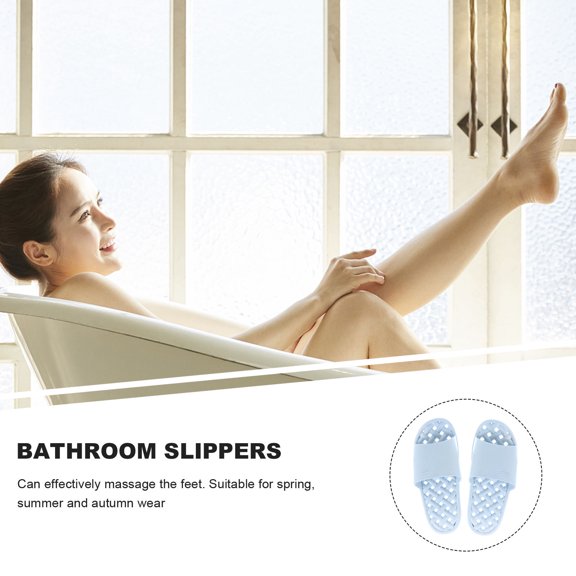 Oulii LOLIPPYY 1Pair Blue Bathroom Slipper with Non Slip Sole Breathable Material for Home and Shower Use