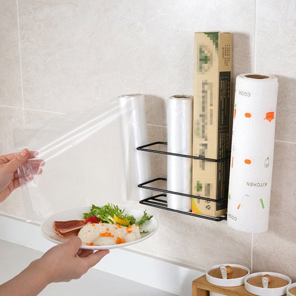 Oulii Luxshiny Refrigerator Side Wall Organizer Black Plastic Film Storage Rack Kitchen Hanging Shelf