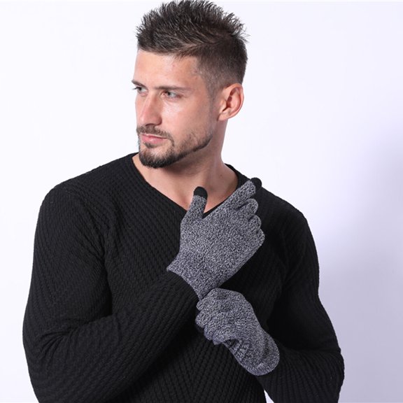 Oulii Luxshiny Thicken Knitted Gloves with Two Finger Touchscreen for Gentlemen in Grey Color