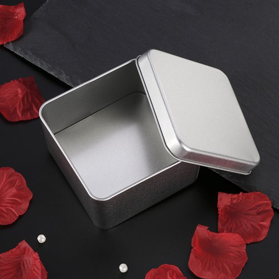 Oulii Plated Silver Metal Tin Container with Snug Lid for Storing Tea Spices and Small Items