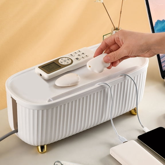 OULII White Cable Management Box with Lid for Home Power Cord Organizer