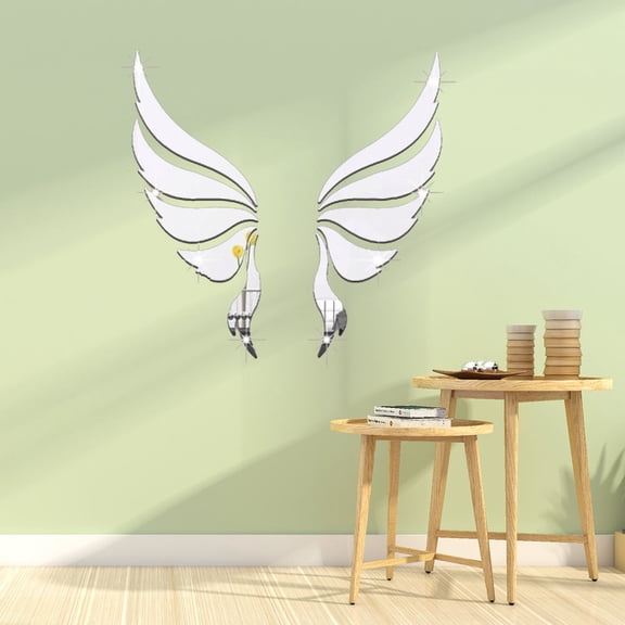 OULII Plated Silver Acrylic Wing Mirror Wall Sticker Decorative Decal for Home Interior