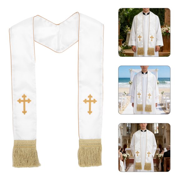 Oulii Reversible Clergy Stole with Hand Embroidery for Wedding and Church Use