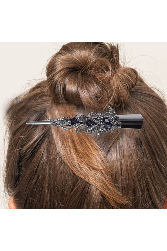 Sparkly Black Alligator Hair Clip Decorative Rhinestone Barrette for Styling