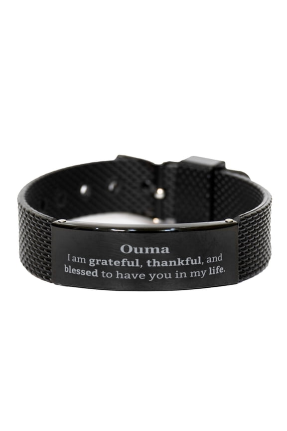 Ouma Appreciation Gifts, I am grateful, thankful, and blessed, Thank You Black Shark Mesh Bracelet for Ouma, Birthday Inspiration Gifts for Ouma