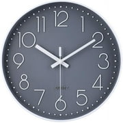 Oumers 12” Quartz Modern Silent Non-Ticking Gray Round Wall Clock with 3D White Numbers