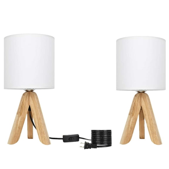 Oumilen Modern Wood Tripod Brown Nightstand Bedroom Lamps