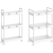 Oumilen 2 Pack 3 Tier Slim 15.4 Storage Kitchen Cart, Shelving Unit Rolling Rack with Wheels, White