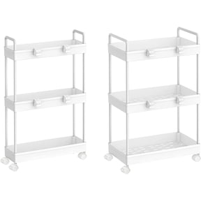 Oumilen 2 Pack 3 Tier Slim 15.4" Storage Kitchen Cart, Shelving Unit Rolling Rack with Wheels, White