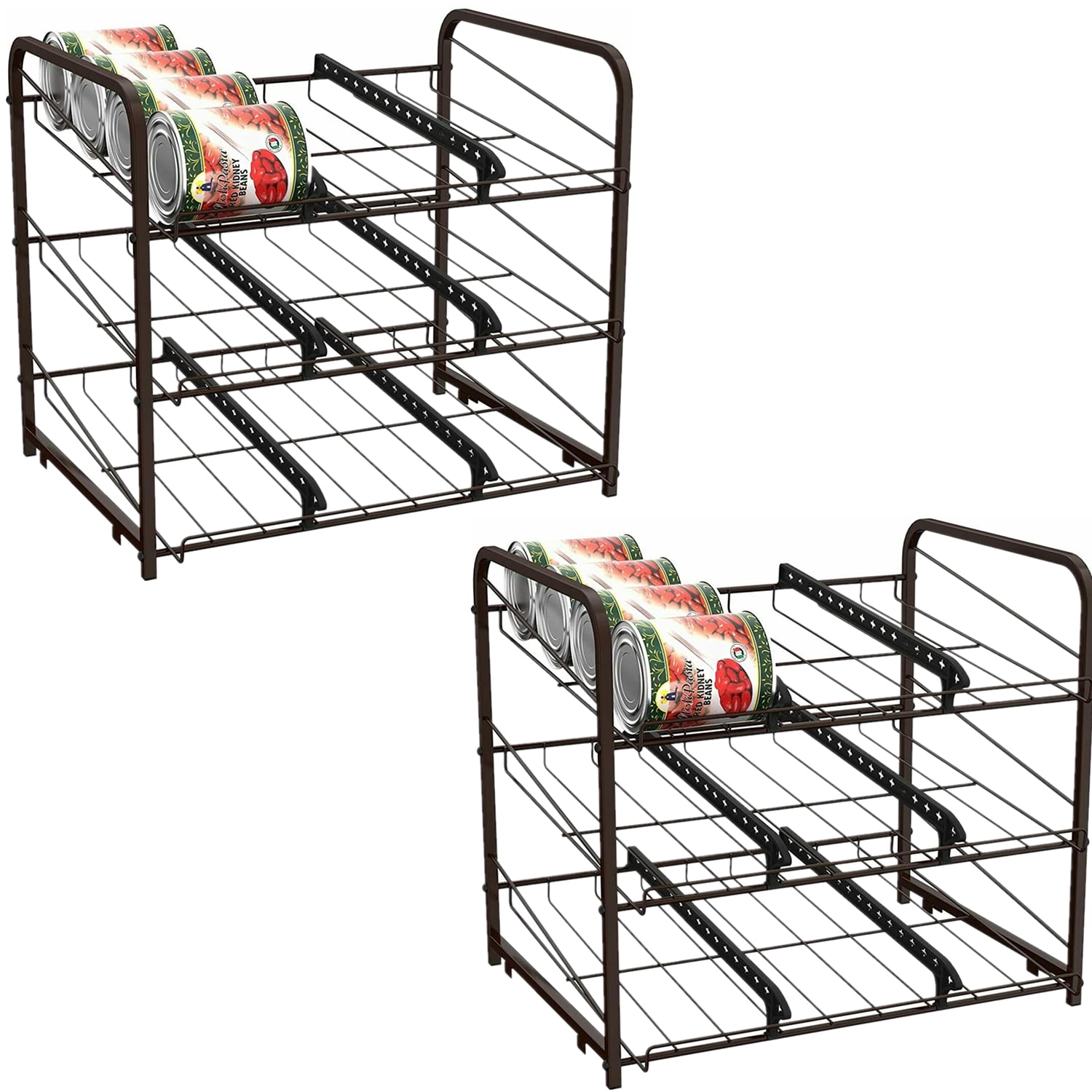 Oumilen 2 Pack 3-Tier Stackable Can Rack Organizer Storage Soda Cola Holder, Brown