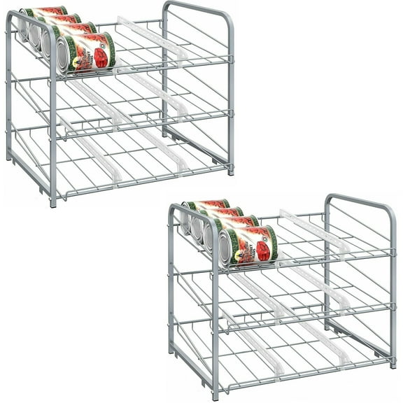 Oumilen 2 Pack 3-Tier Stackable Can Rack Organizer Storage Soda Cola Holder, Silver