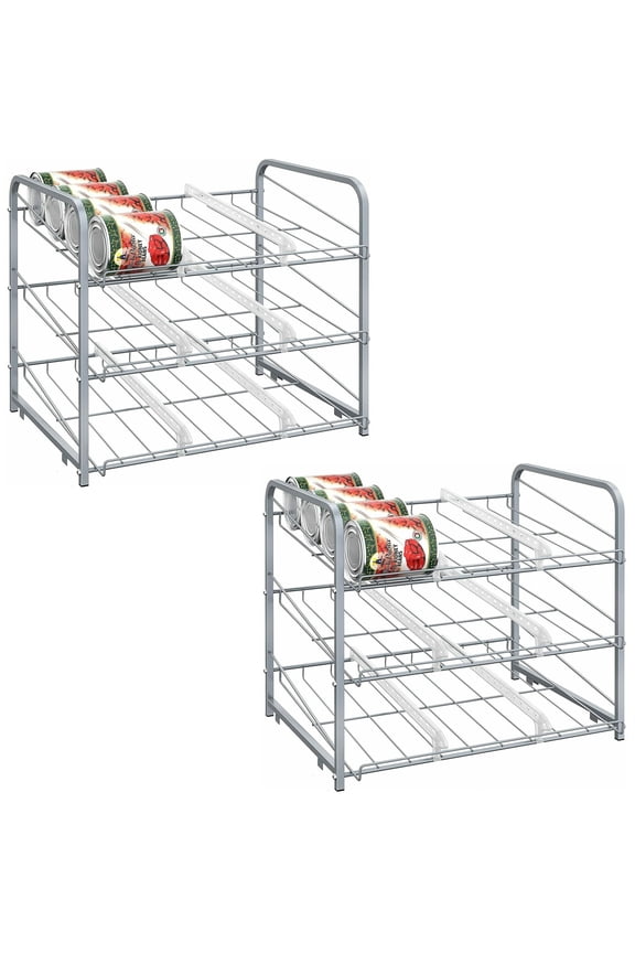 2 Pack 3-Tier Stackable Can Rack Organizer Storage Soda Cola Holder, Silver