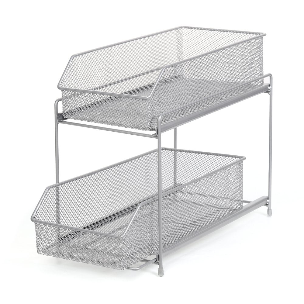 Oumilen 2-Tier Sliding Basket Drawer Organizer, Silver