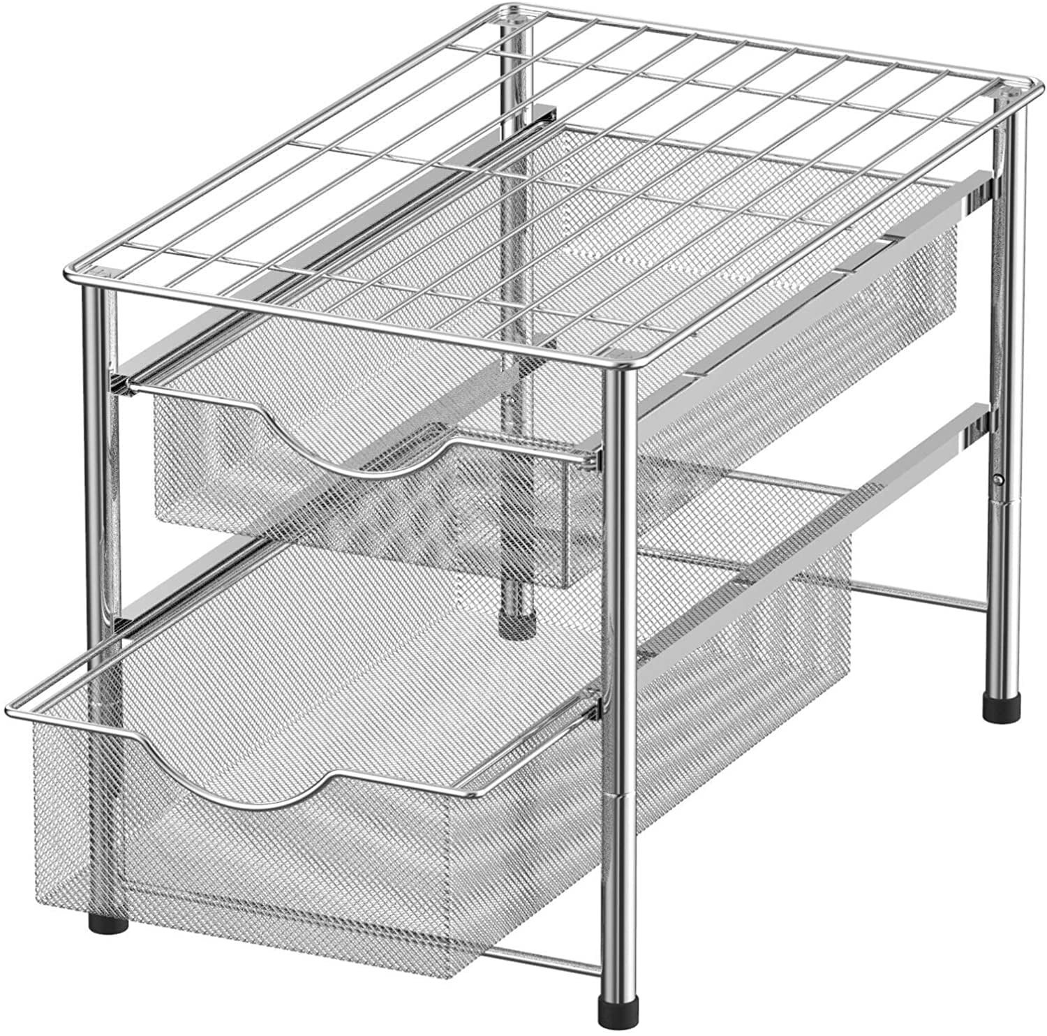 Oumilen 2 Tier Stackable Sliding Double Basket Cabinet Organizers, Silver