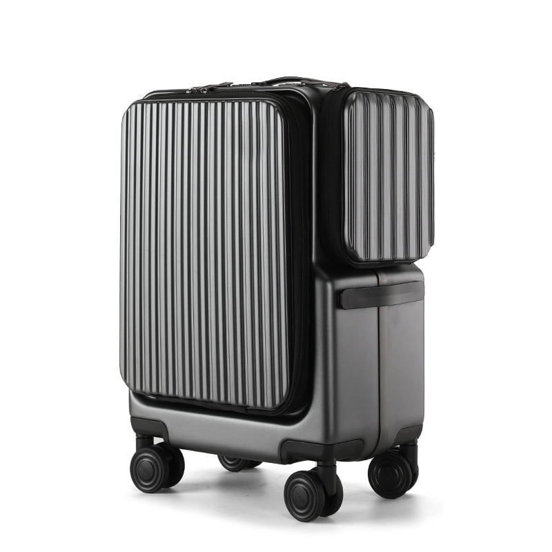 Oumilen 20 Inch Front-Opening Carry-On Luggage, Hardside Spinner Suitcase with USB Port Black
