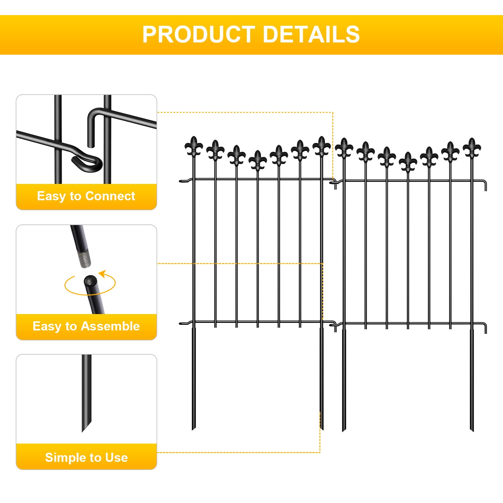 Oumilen 24” Decorative Garden Fence Arched Metal Fence with Stakes, 20 pcs