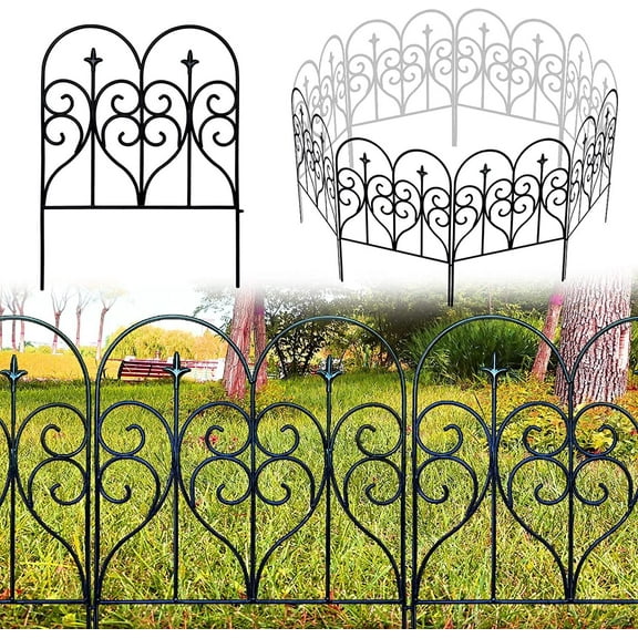Oumilen 24" (H) x 11FT (L) Decorative Garden Fence, Black (10 Pieces)