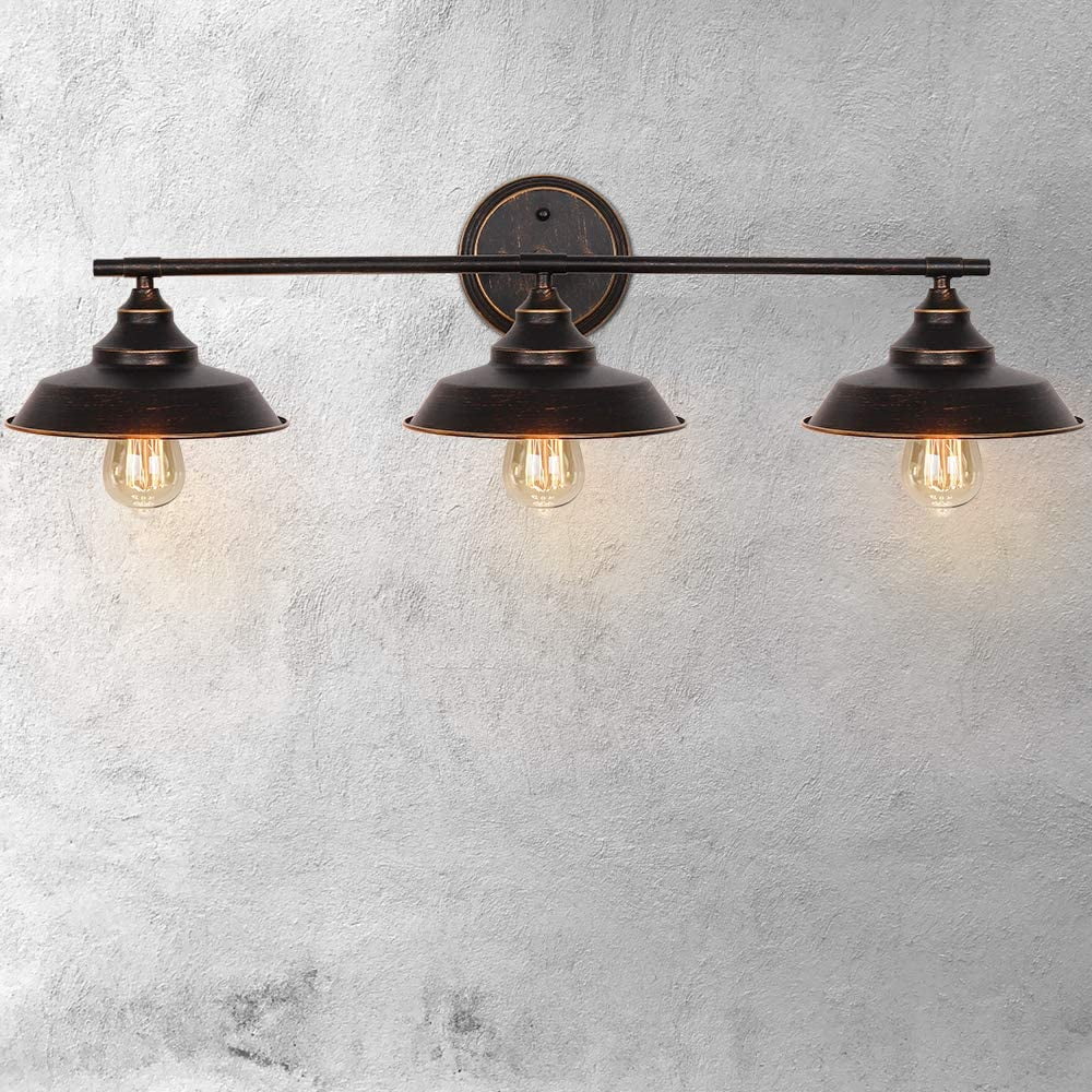 Oumilen 3-Light Oil Rubbed Bronze Vanity Light with Brown Metal Shades