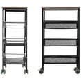 thumbnail image 1 of Oumilen 3-Tier Rustic Kitchen Storage Cart with Wood Top on Wheels, Black, 1 of 6