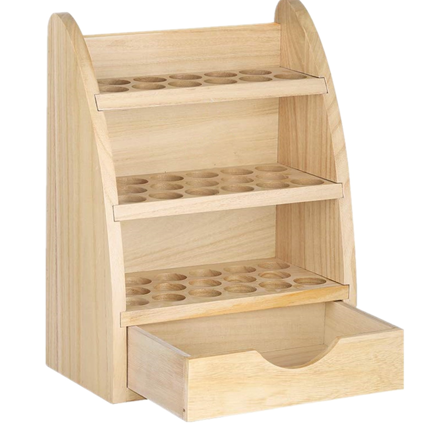 Oumilen 3 Tiers Rustic Wooden 45-Bottle Essential Oil Nail Polish Holder with Drawer, Natural Wood