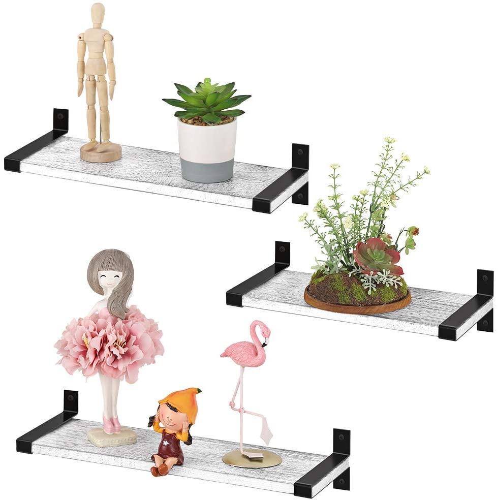 Oumilen 3PC Rustic Wood Wall Mounted Floating Shelves for Bathroom