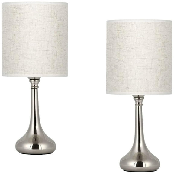 Oumilen Set of 2 Silver Modern Bedroom Nightstand Lamp Cream Shade