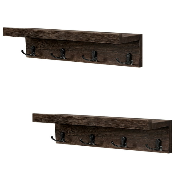 Oumilen 4 Hook Coat Hook Floating Wall Mounted Shelves, 2 Count, 10 lb Limit