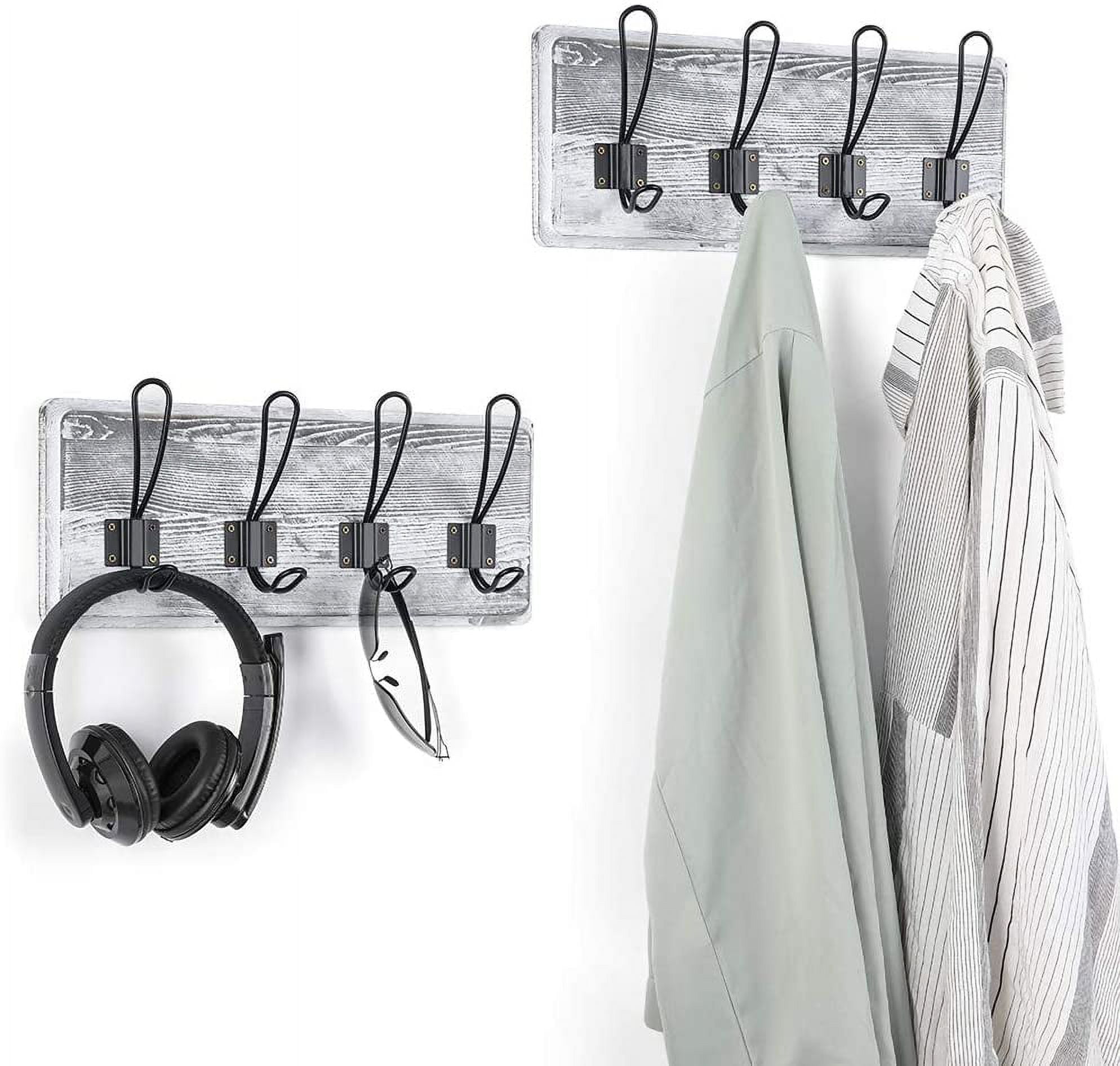 Oumilen 4 Hook Wood Rustic Coat Hooks, Wall Mounted, 2 Count, 10 lbs. Limit