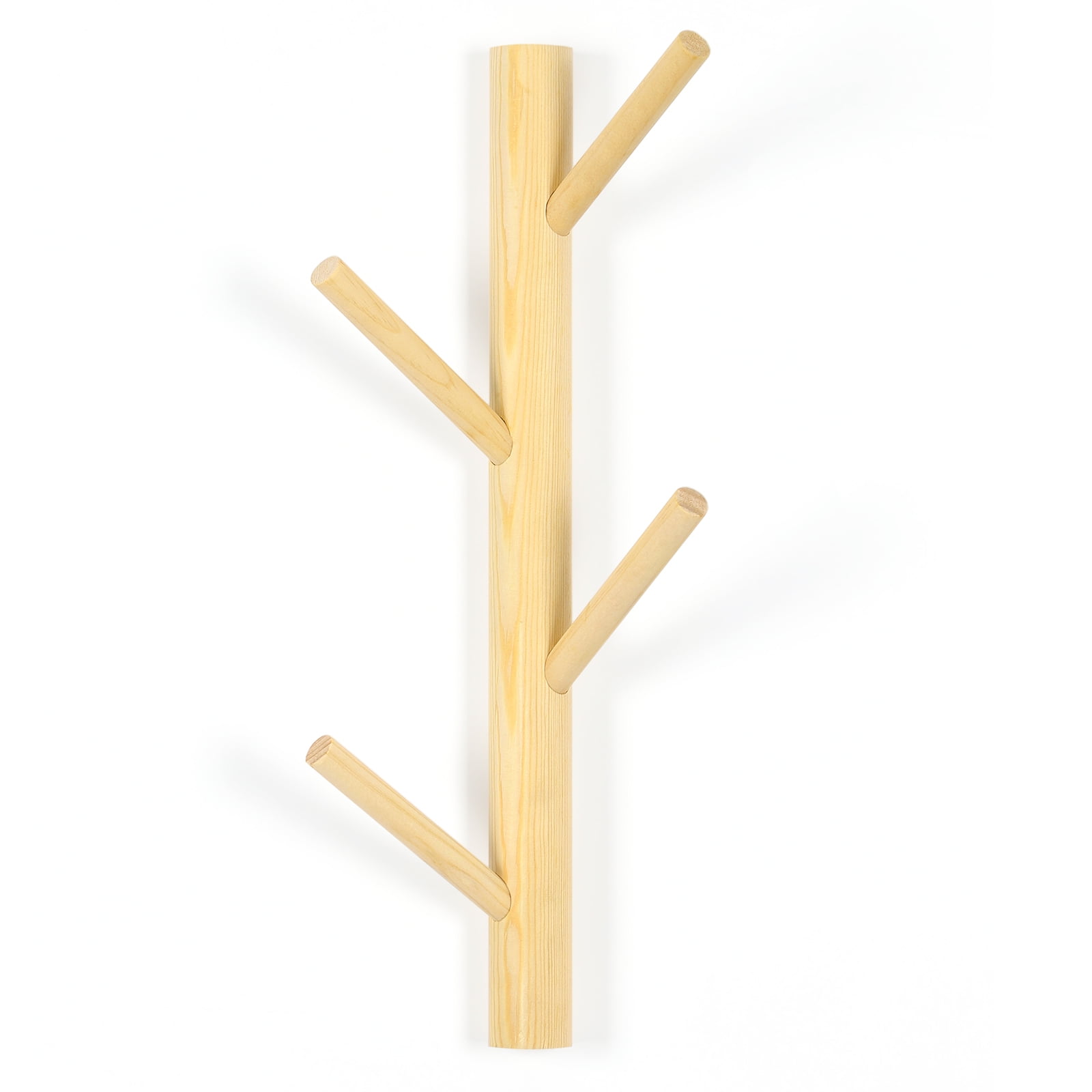 Oumilen 4 Hooks Wood Coat Rack Wall Mounted Tree Branch Coat and Hat Entryway Rack, Natural Wood