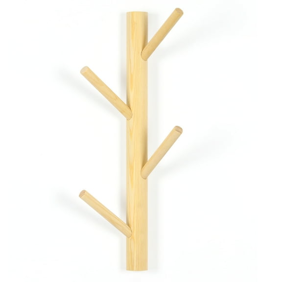 Oumilen 4 Hooks Wood Coat Rack Wall Mounted Tree Branch Coat and Hat Entryway Rack, Natural Wood