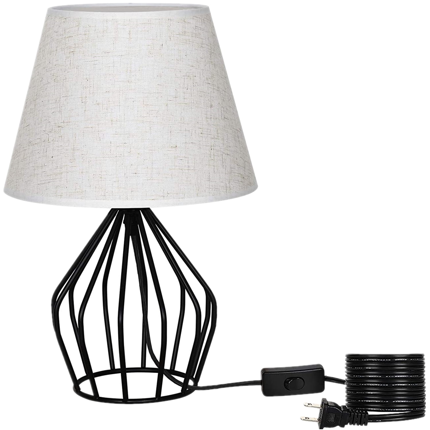 Oumilen Black Nightstand Lamp with Metal Hollow Base White Shade