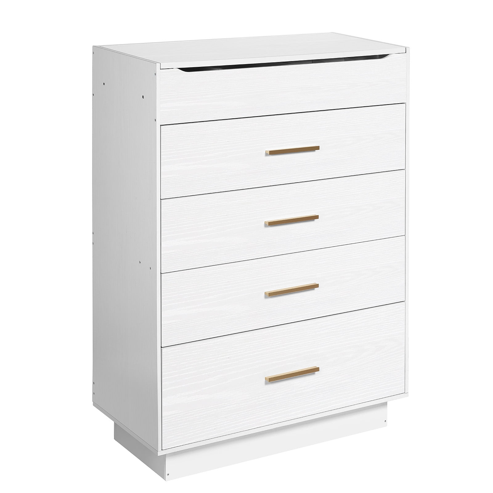 Oumilen 5 Drawer Wood Lift Top Dresser with Inside Mirror, White