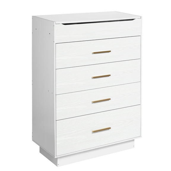 Oumilen 5 Drawer Wood Lift Top Dresser with Inside Mirror, White