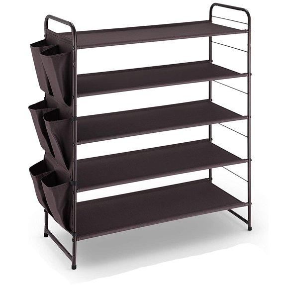Oumilen 5-Tier Stackable Shoe Rack, Metal and Fabric, Bronze