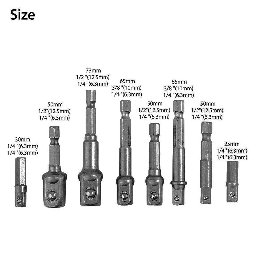Oumilen 8Pcs Socket Adapter Hex Impact Drill Bits Set, 1/4" 3/8" 1/2" Shank