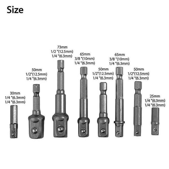 Oumilen 8Pcs Socket Adapter Hex Impact Drill Bits Set, 1/4" 3/8" 1/2" Shank