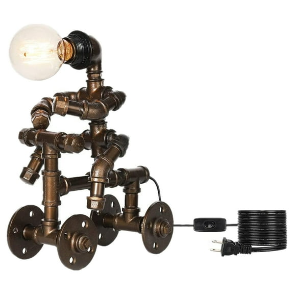 Oumilen Bronze Water Pipe Steam Punk Robot Lamp for Home Office (Not Include Bulb)