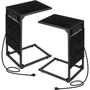 Oumilen C-Shaped 23.6" End Table with Charging Station, Set of 2 Side Table, Black